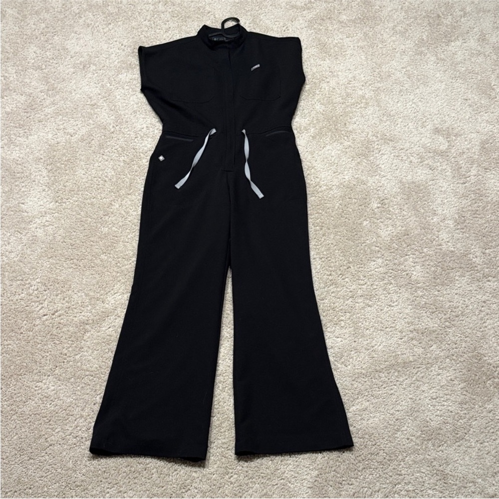 Figs Black Scrub Jumpsuit with Gray Accents